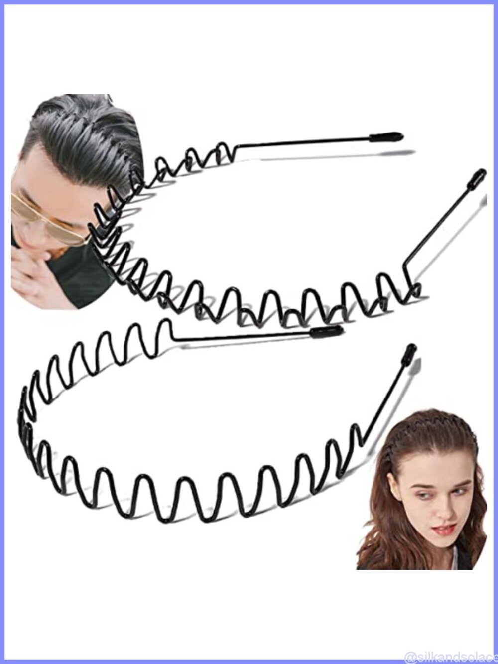 2-Pack Metal Headbands Zig Zag & Wavy Hair Bands Safe Ball-End Tips